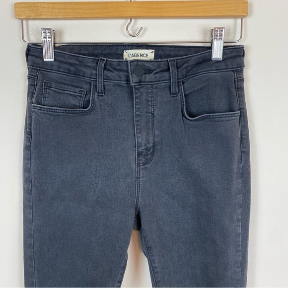 L'AGENCE Margot High-Rise Skinny Ankle Jeans in Coal Destruct - Picture 5 of 8